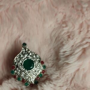 Elegant Silver and Green Statement Ring